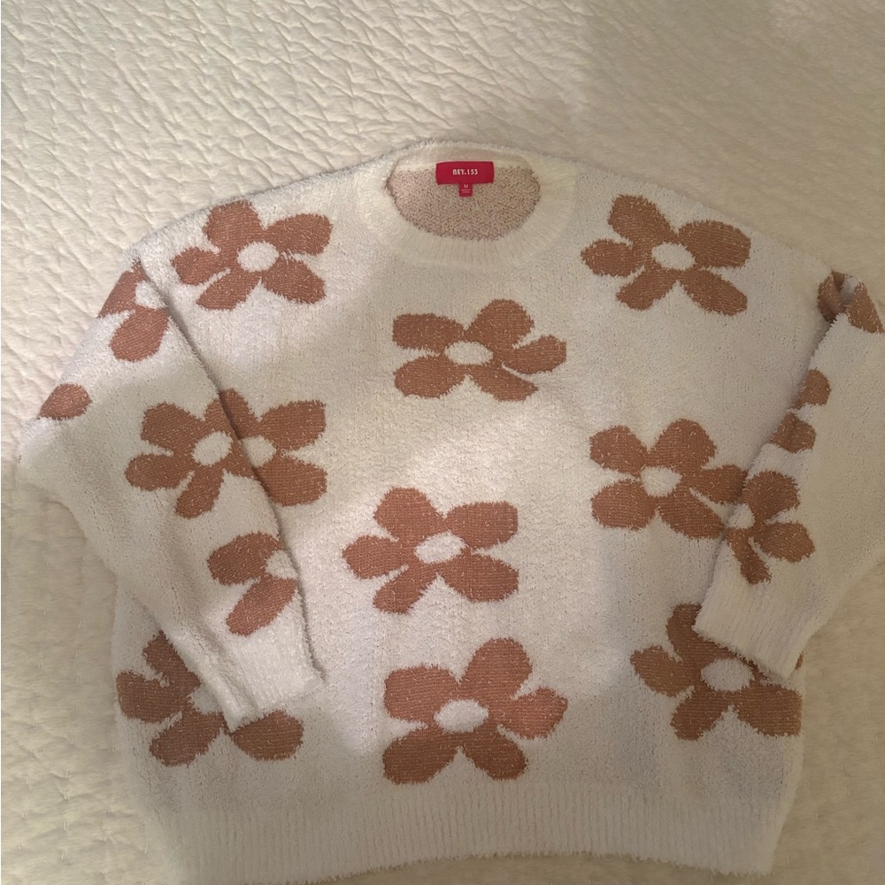 Cozy White and Brown Floral Sweater